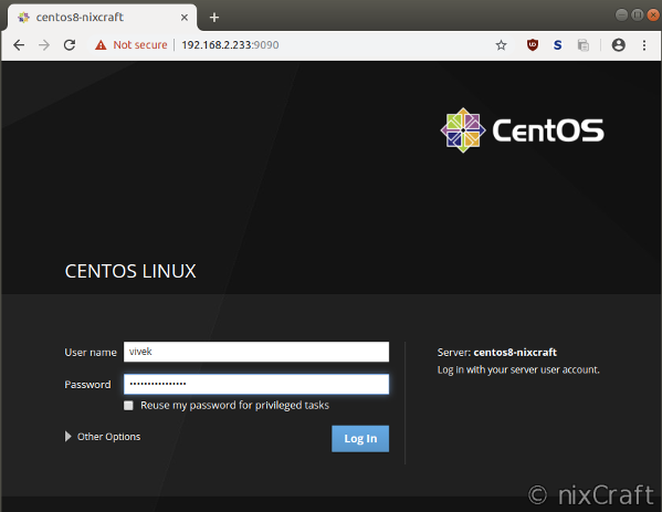 Cockpit runing on CentOS 8