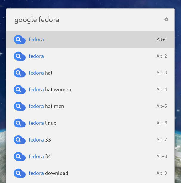 Google 搜索 Ulauncher 扩展列表对 Fedora 的建议