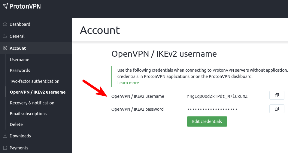 ProtonVPN OpenVPN IKEv2 用户名