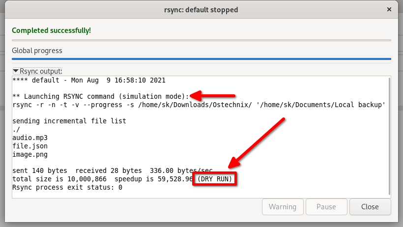 在模拟模式下启动 Rsync