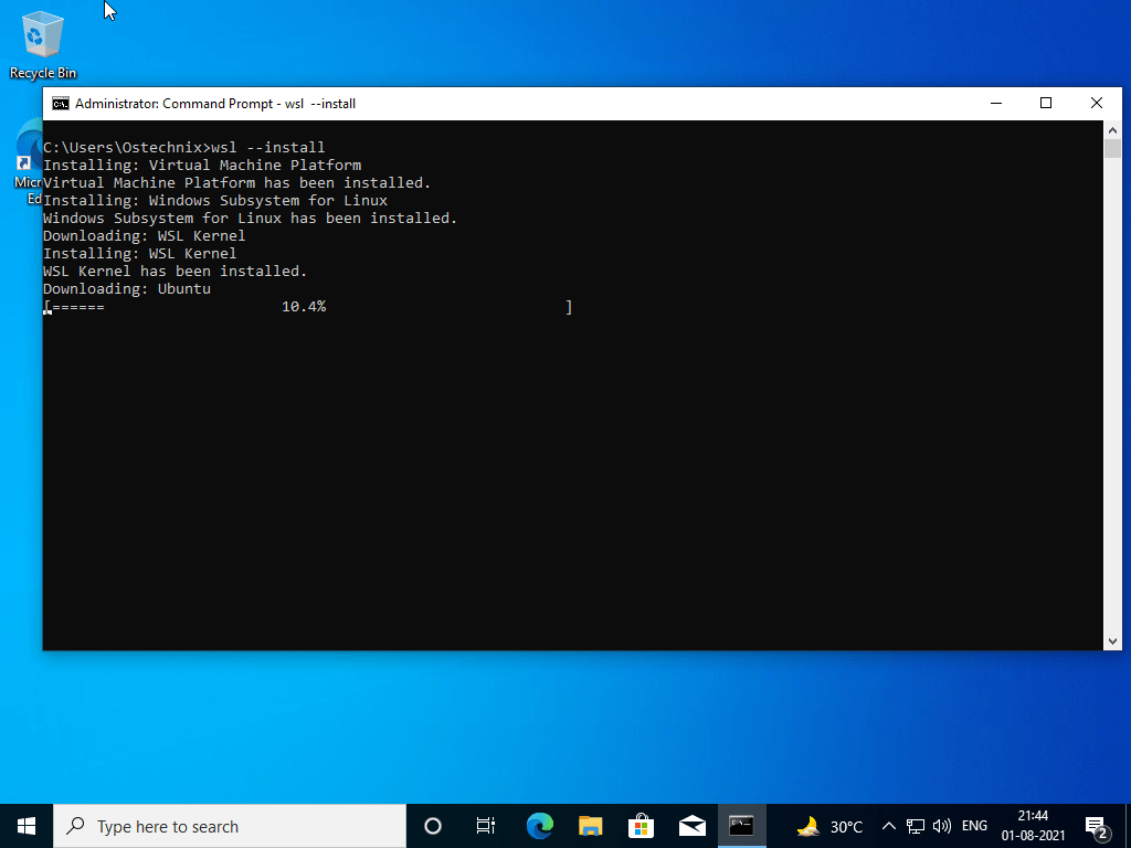 在 Windows 中使用单个命令安装适用于 Linux 的 Windows 子系统