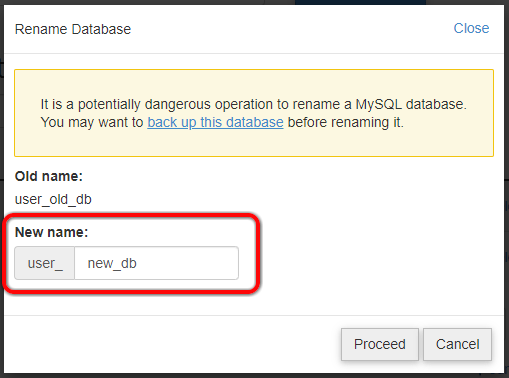 在 cPanel 中重命名 MySQL 数据库