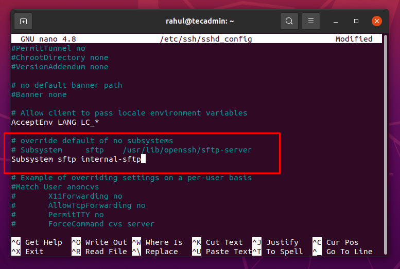 添加子系统 sftp internal-sftp