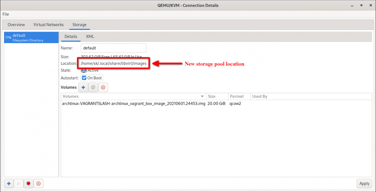 新的 KVM Libvirt 存储池位置