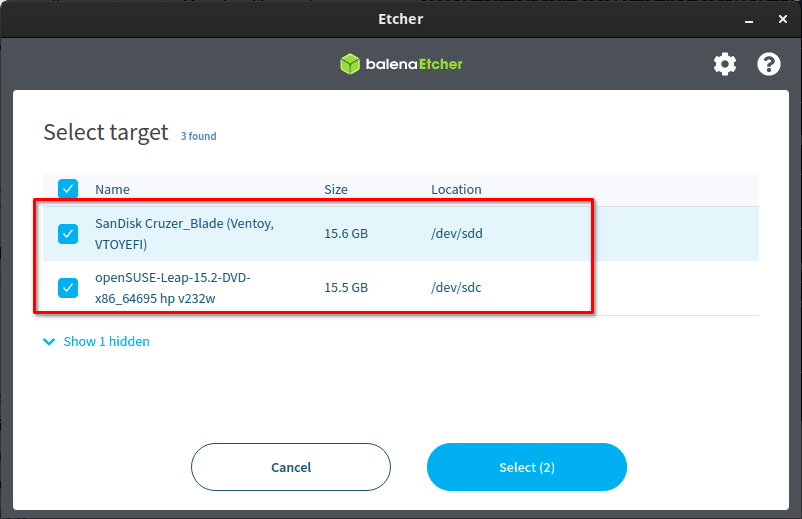 使用 Etcher 刷写多个 USB 驱动器