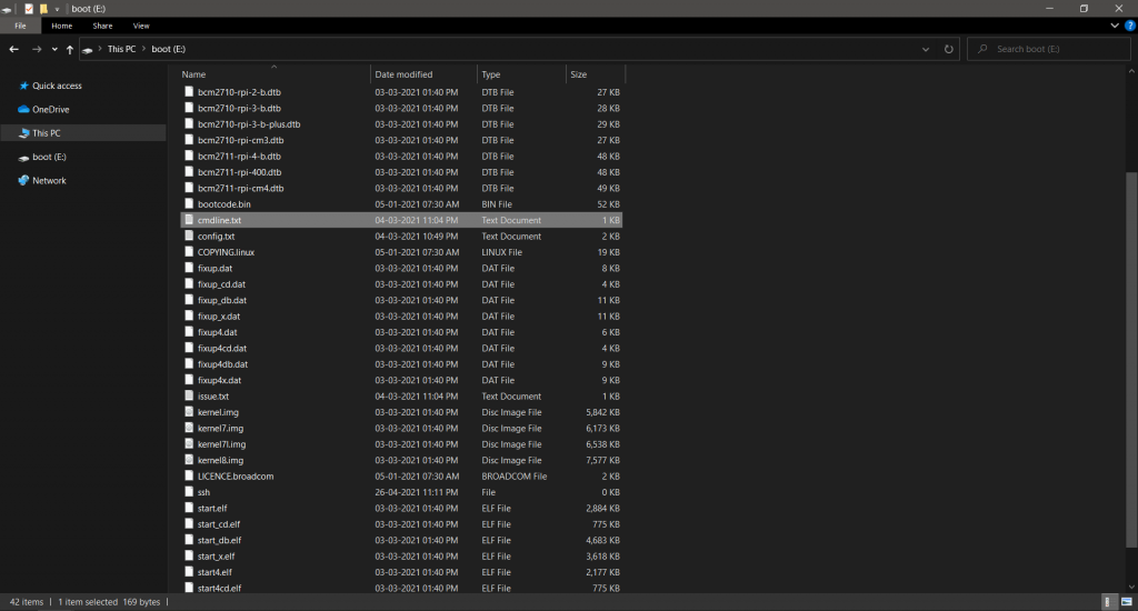 MicroSD 中的 Cmdline.txt