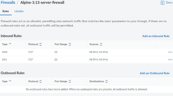 Linode Clouid Firewalls Inbound and Outbound Rules