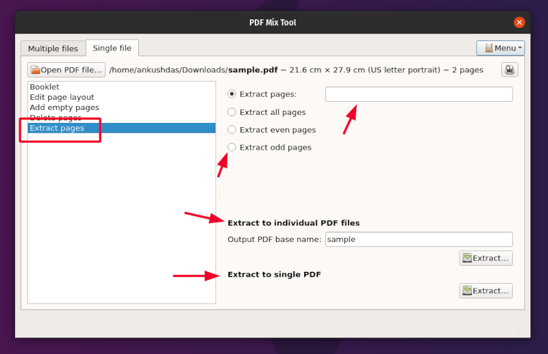 使用 PDF Mix Tool 提取 PDF 页面