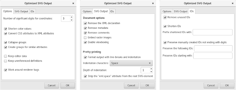 Inkscape - 保存为优化 SVG 的对话框窗口