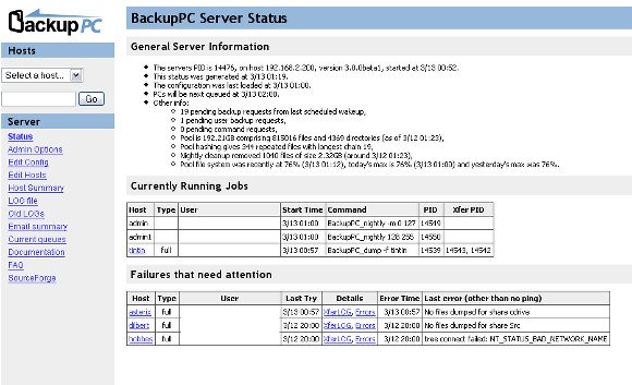 BackupPC Server Status 