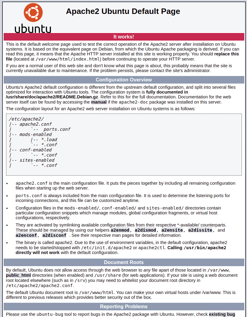 Apache2 Ubuntu 默认页面