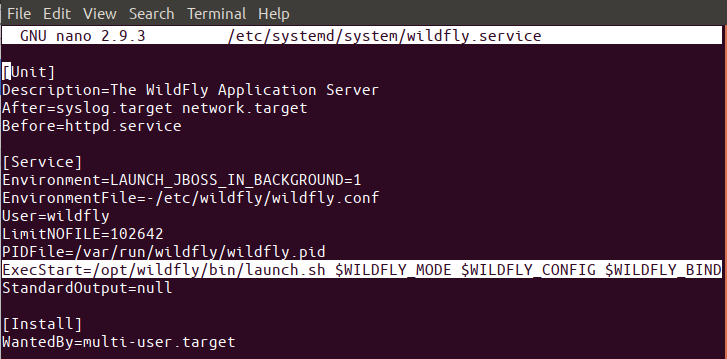 编辑 wildfly.service 文件