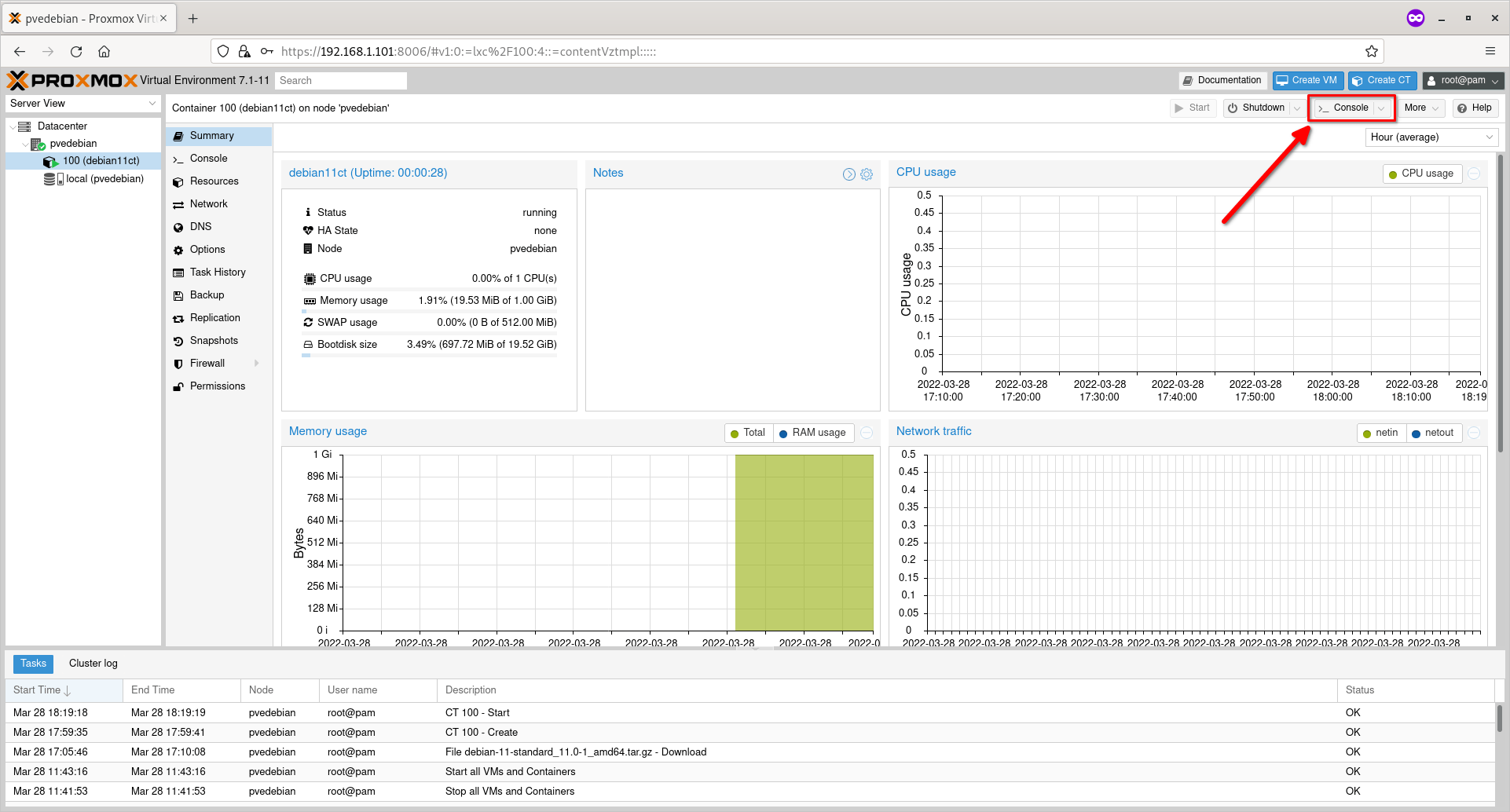 访问 Proxmox 控制台