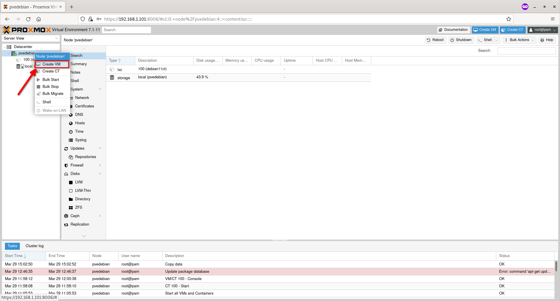 创建一个新的 Proxmox 虚拟机