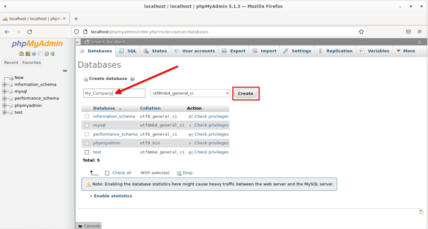 通过 phpMyAdmin 创建数据库