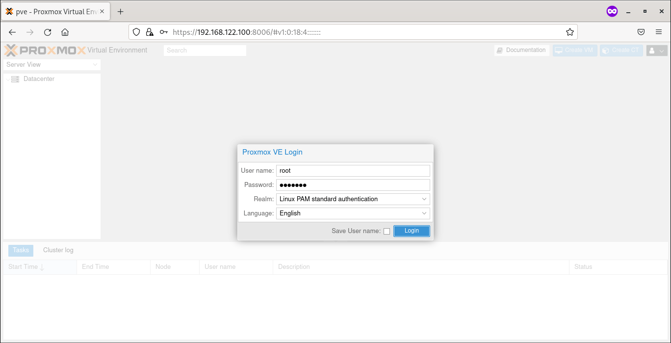 登录 Proxmox 网络控制台