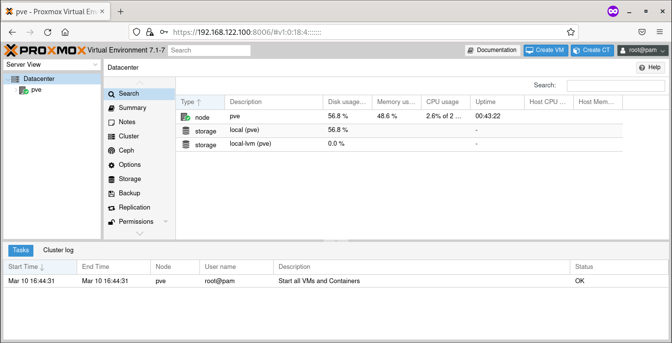 Proxmox 网页界面