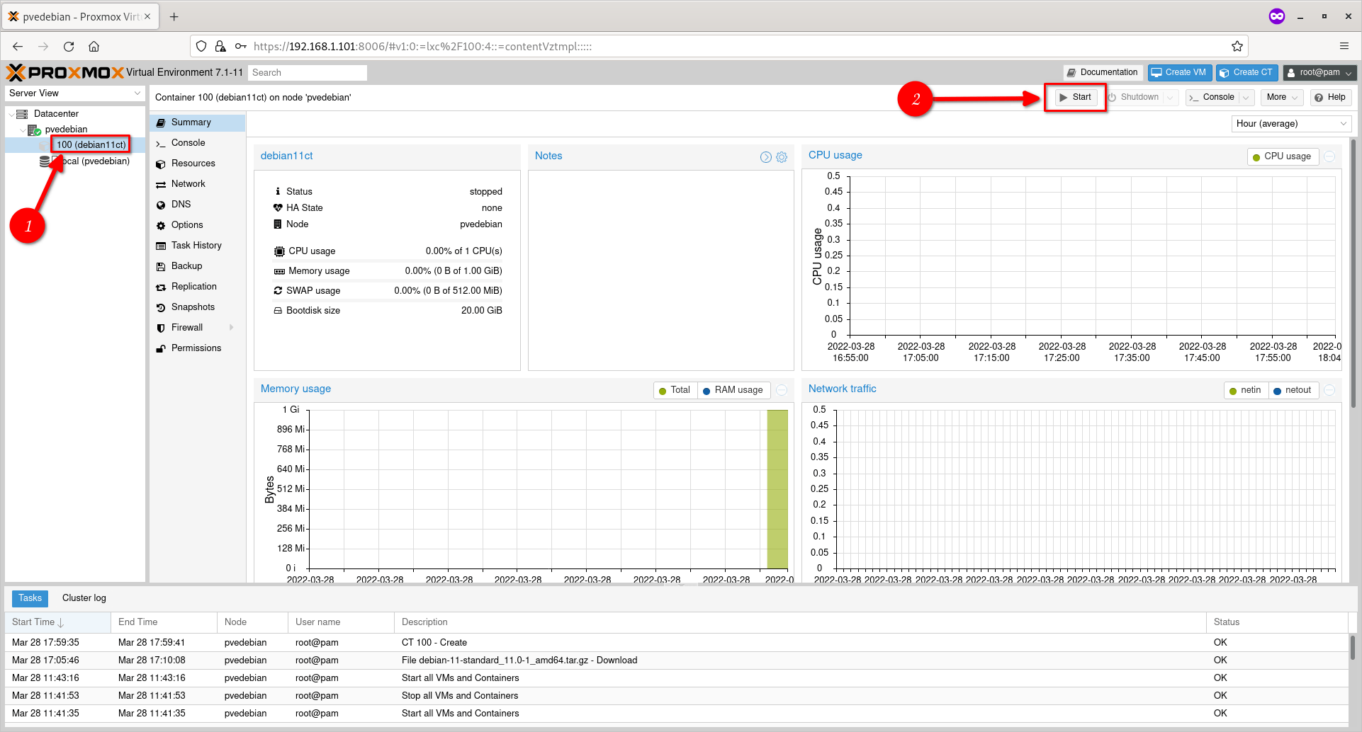 启动 Proxmox 容器