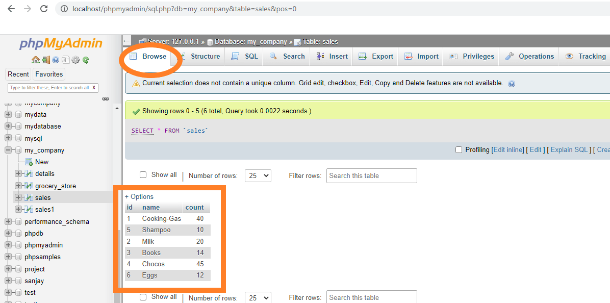 通过 PhpMyAdmin 查看 MySQL 表中的记录