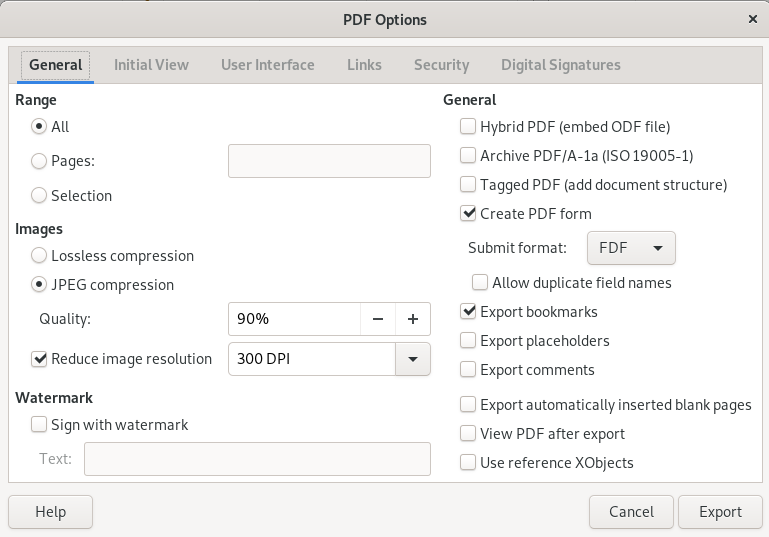 PDF 选项